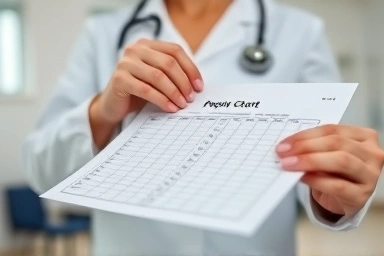Doctor reviewing pregnancy chart, emphasizing care and expertise.