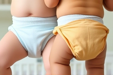 Close-up of baby's skin with diapers, emphasizing comfort and fit.