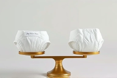 Symbolic scales representing the balance between premium features and value in diapers.