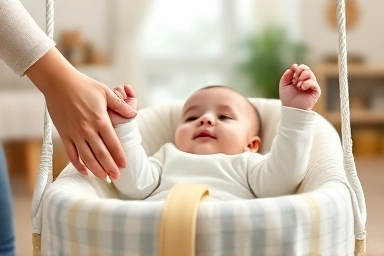Parent and baby bonding on a safe indoor swing.