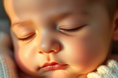 Close-up of a peaceful baby's face, symbolizing life.