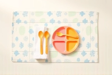 Kindergarten nap mat, plate, and towel set for children.