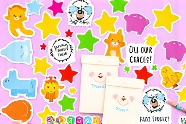 Assortment of colorful and fun stickers for children's party favors.