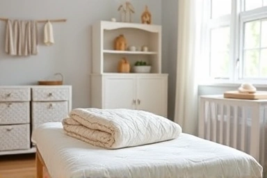 Cozy nursery room with child's nap blanket.