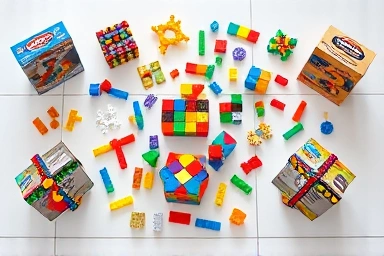 Assortment of magnetic building block sets for children's development.