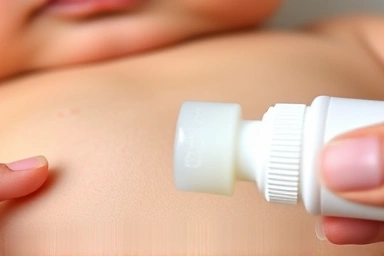 Close-up of baby's skin being moisturized with gentle lotion.