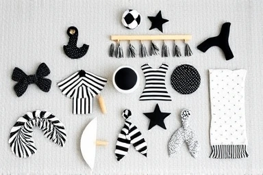 High-contrast black and white mobile attachments for babies.