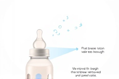 Symbolic representation of air release in anti-colic baby bottle.