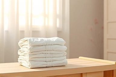 Softly lit nursery with premium baby diapers on a changing table.
