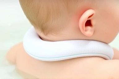 Close-up of baby neck float fit