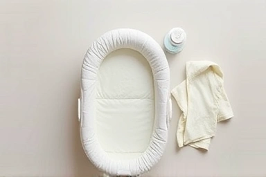 Clean Nuna Leaf Grow bouncer newborn insert with baby items.