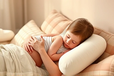 Mother and baby nursing with a comfortable support pillow