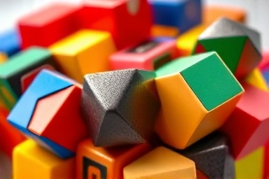 Geometric magnetic blocks connecting, vibrant colors