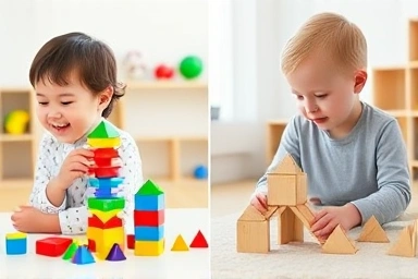 Child playing with magnetic and wooden blocks for early education.