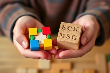 Close-up of magnetic and wooden blocks for educational comparison.