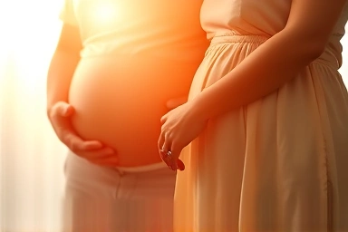Pregnant couple holding hands, symbolizing safe intimacy.
