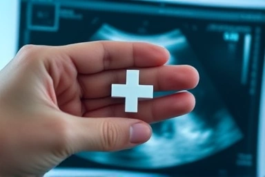 Medical symbol with ultrasound, pregnancy health and safety