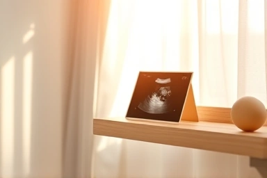 Peaceful nursery with ultrasound image, representing early pregnancy.