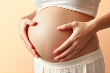 Pregnant belly, healthy pregnancy, nurturing hands, serene atmosphere