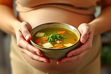 Nourishing soup for pregnant women experiencing digestive issues.