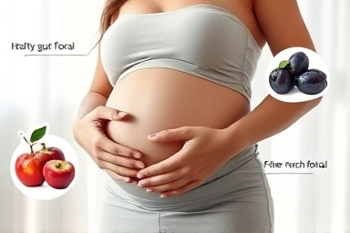 Pregnant woman experiencing relief from constipation.