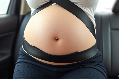 Correct seatbelt placement for pregnant women.