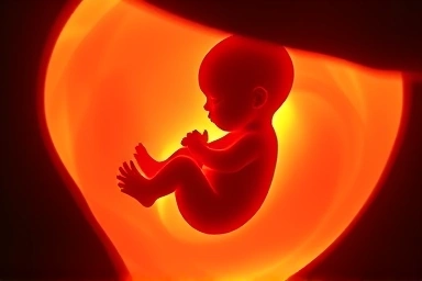 Fetus silhouette glowing with vitamin D benefits for healthy development.