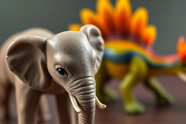 Detailed Schleich baby elephant and CollectA dinosaur figurines