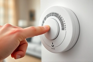 Hand testing a smoke detector, ensuring home fire safety.