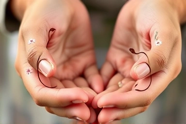 Parent's hands, baby's hand, snake motif, good fortune