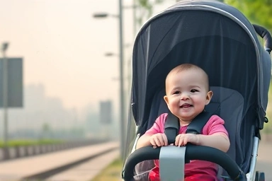 Contrast: polluted outside vs. safe stroller interior