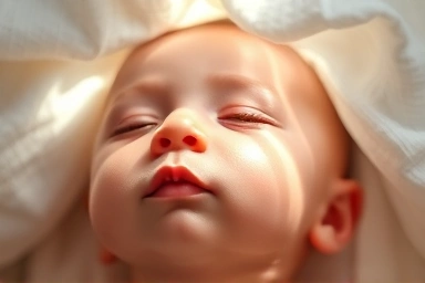 Baby skin protected by deep, wide sunshade from harsh sun rays.