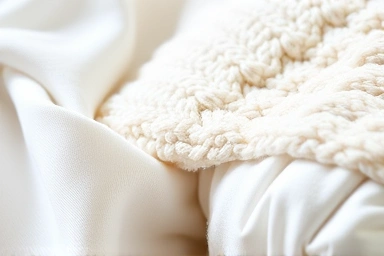 Close-up of textures: swaddle, blanket, and quilt for baby comfort.