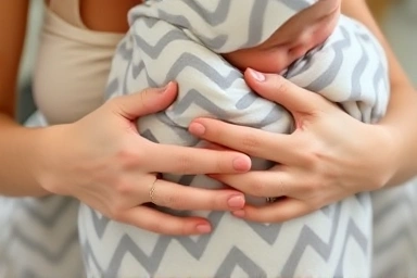 Parent adjusting baby's swaddle for comfortable sleep