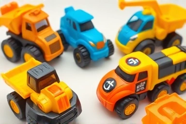 Detailed Tayo and Poli construction vehicle toys for children's play.