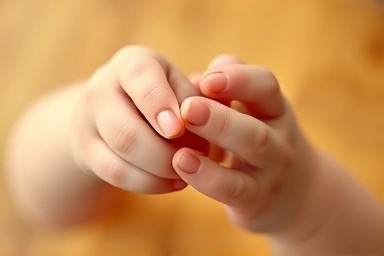 Toddler's hands gripping a safe, natural crayon.