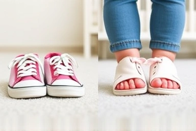 Properly fitted toddler shoes vs. ill-fitting shoes