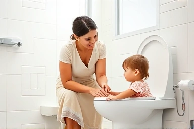 Parental relief with toddler safely using toilet