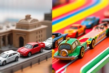 Tomica vs Hot Wheels miniature car comparison, realistic vs fantasy design