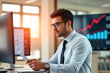 Actuary analyzing financial data with confidence and foresight.