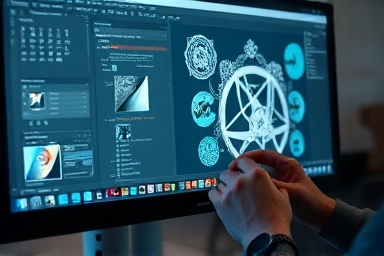 Designer working on Adobe Photoshop, demonstrating digital art skills.