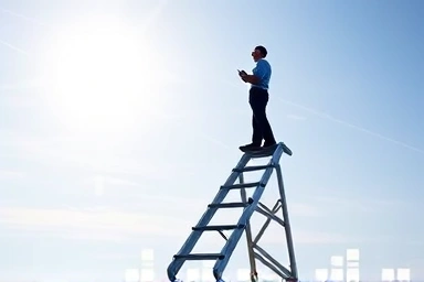 Symbolic ladder of aircraft parts leading to career success.