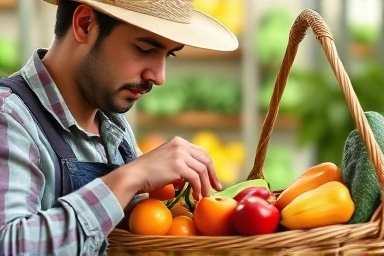 Farmer inspecting fresh produce for quality.