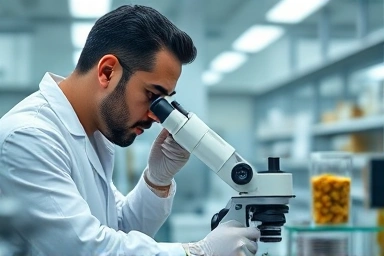 Professional analyzing agricultural product in a quality control lab.