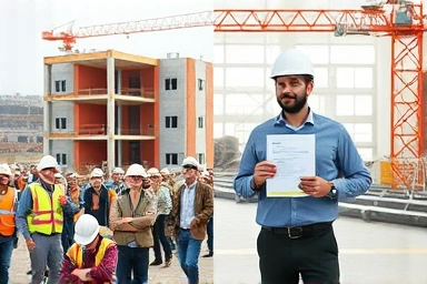 Organized construction site led by architect with certificate vs. chaotic site.