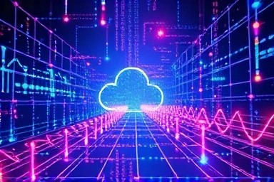 Interconnected digital network symbolizing cloud technology
