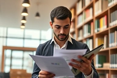 Person studying financial documents for career advancement