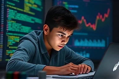 Focused student achieving success in data analysis exam.