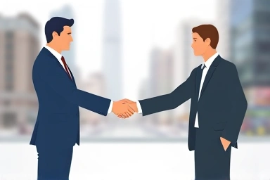 Financial professionals shaking hands for career growth