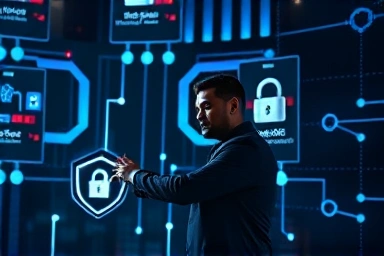 Cybersecurity expert mastering complex digital network